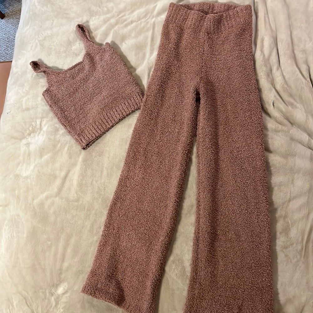 Skims Cozy Knit Pant and Tank Set in Rose Clay size S/M
